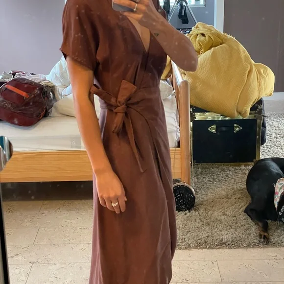 Wilfred Rust Brown Wrap Midi Dress - Picture 7 of 8